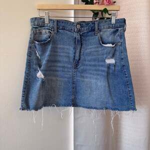 Aeropostale High Waisted Distressed Mini Denim Skirt